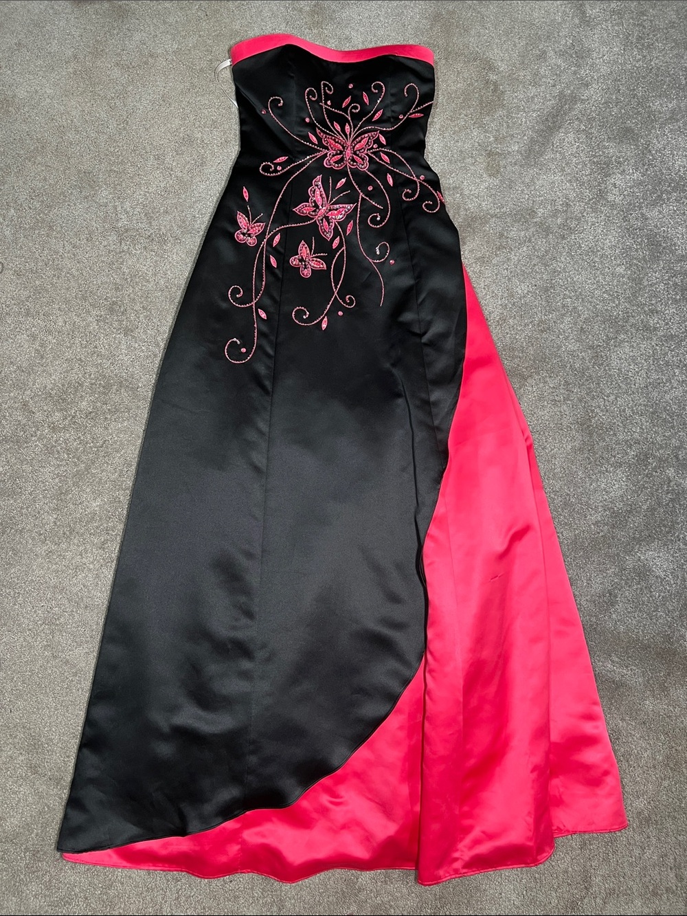 Vintage Morgan & Co Beaded Butterfly Formal Dress Black Pink Whimsigoth size 4